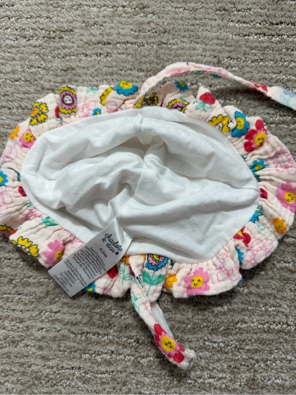 Toddler Floral & Strawberry Sun Hat - White